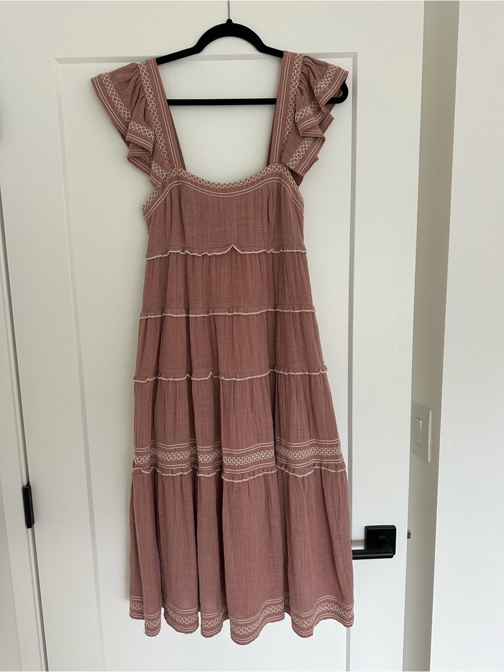 Olivaceous Dusty Rose Tiered Midi Dress